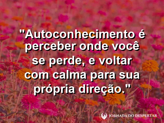 Frase sobre autoconhecimento e autoestima: Autoconhecimento é perceber onde você se perde, e voltar com calma para sua própria direção.