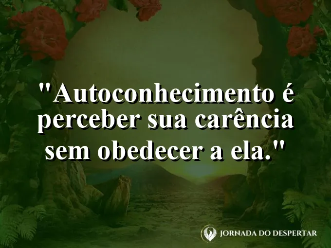 Frase sobre autoconhecimento e autoestima: Autoconhecimento é perceber sua carência sem obedecer a ela.