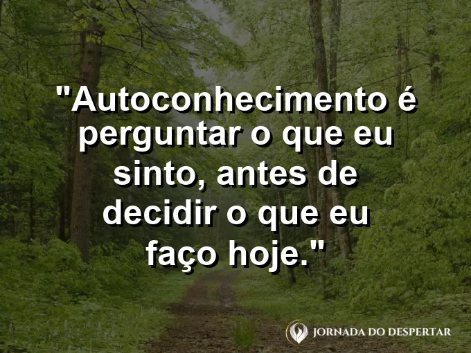 Frase sobre autoconhecimento e autoestima: Autoconhecimento é perguntar o que eu sinto, antes de decidir o que eu faço hoje.