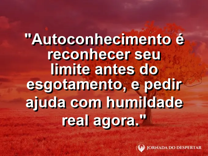 Frase sobre autoconhecimento e autoestima: Autoconhecimento é reconhecer seu limite antes do esgotamento, e pedir ajuda com humildade real agora.