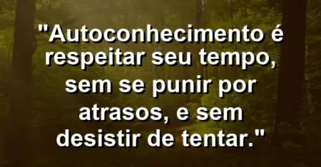 Autoconhecimento é respeitar seu tempo, sem se punir por atrasos, e sem desistir de tentar.