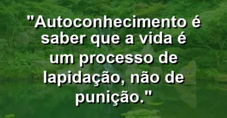 Autoconhecimento é saber que a vida é um processo de lapidação, não de punição.