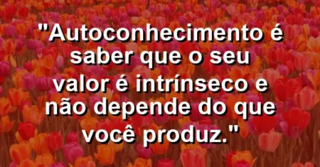Autoconhecimento é saber que o seu valor é intrínseco e não depende do que você produz.