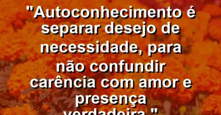 Autoconhecimento é separar desejo de necessidade, para não confundir carência com amor e presença verdadeira.