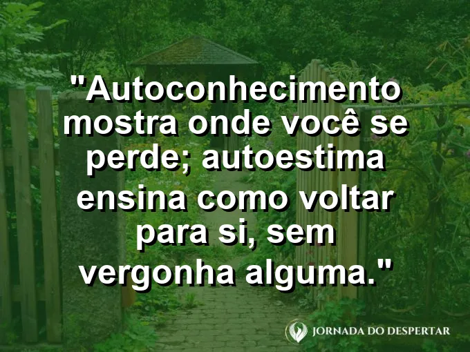 Frase sobre autoconhecimento e autoestima: Autoconhecimento mostra onde você se perde; autoestima ensina como voltar para si, sem vergonha alguma.