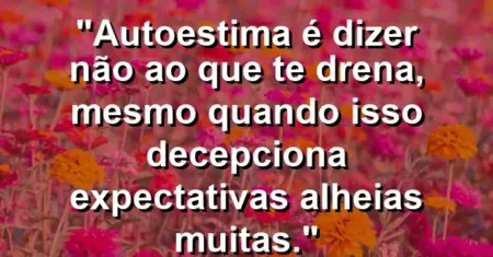 Autoestima é dizer não ao que te drena, mesmo quando isso decepciona expectativas alheias muitas.
