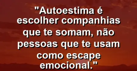 Autoestima é escolher companhias que te somam, não pessoas que te usam como escape emocional.