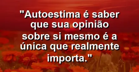 Autoestima é saber que sua opinião sobre si mesmo é a única que realmente importa.