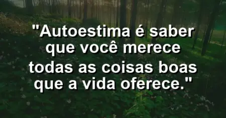Autoestima é saber que você merece todas as coisas boas que a vida oferece.