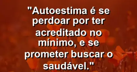 Autoestima é se perdoar por ter acreditado no mínimo, e se prometer buscar o saudável.