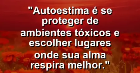 Autoestima é se proteger de ambientes tóxicos e escolher lugares onde sua alma respira melhor.