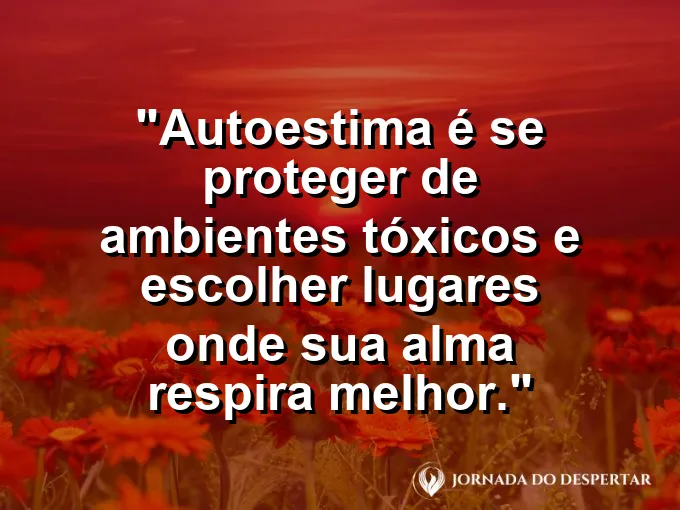 Frase sobre autoconhecimento e autoestima: Autoestima é se proteger de ambientes tóxicos e escolher lugares onde sua alma respira melhor.