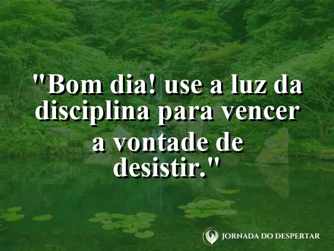 Imagem com a frase: Bom dia! Use a luz da disciplina para vencer a vontade de desistir.