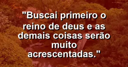 “Buscai primeiro o Reino de Deus e as demais coisas serão muito acrescentadas.”