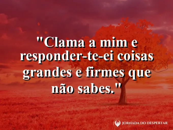 Alguém clamando do alto de um penhasco com frase sobre revelação de coisas grandes e firmes.