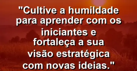 “Cultive a humildade para aprender com os iniciantes e fortaleça a sua visão estratégica com novas ideias.”