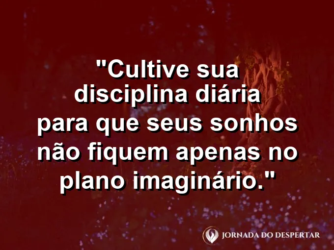 Caderno de planejamento com caneta e frase sobre disciplina e sonhos.