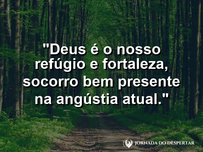 Rocha sólida no meio de ondas gigantes com frase sobre refúgio e fortaleza no Senhor.