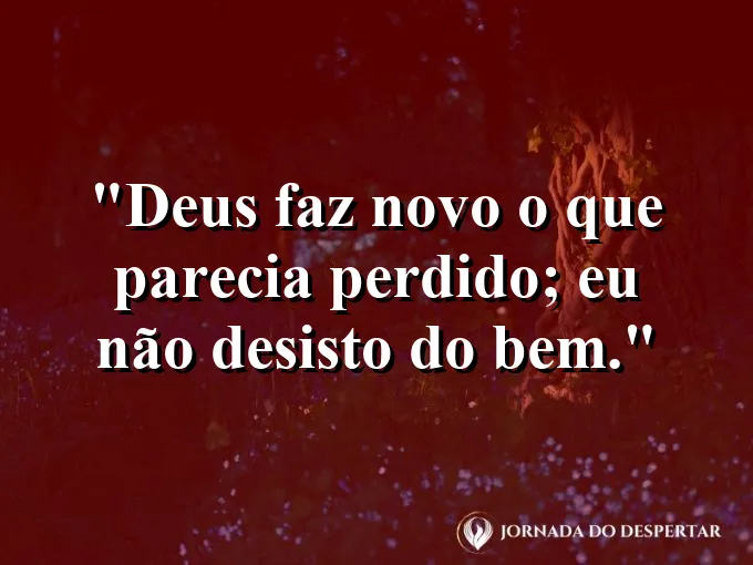 Imagem com a frase: Deus faz novo o que parecia perdido; eu não desisto do bem.