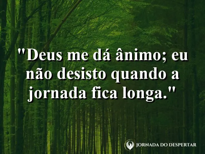 Imagem com a frase: Deus me dá ânimo; eu não desisto quando a jornada fica longa.