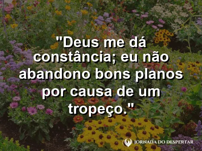 Imagem com a frase: Deus me dá constância; eu não abandono bons planos por causa de um tropeço.
