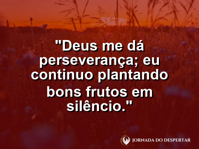 Imagem com a frase: Deus me dá perseverança; eu continuo plantando bons frutos em silêncio.