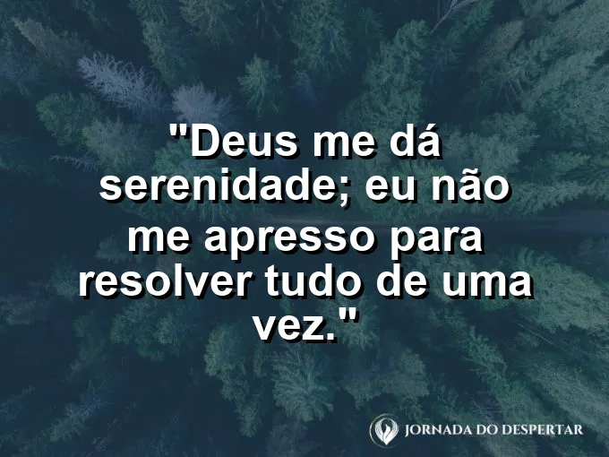 Imagem com a frase: Deus me dá serenidade; eu não me apresso para resolver tudo de uma vez.