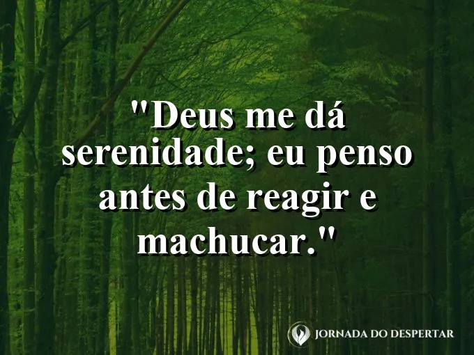 Imagem com a frase: Deus me dá serenidade; eu penso antes de reagir e machucar.