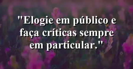 “Elogie em público e faça críticas sempre em particular.”
