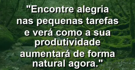 “Encontre alegria nas pequenas tarefas e verá como a sua produtividade aumentará de forma natural agora.”