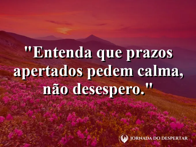 Frase sobre prazos: Entenda que prazos apertados pedem calma, não desespero.