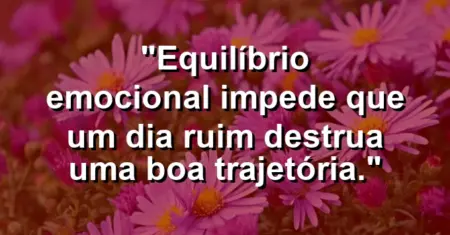 “Equilíbrio emocional impede que um dia ruim destrua uma boa trajetória.”