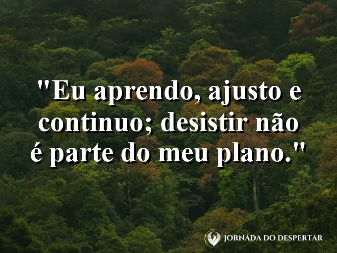 Frase motivacional para status: eu aprendo, ajusto e continuo; desistir não é parte do meu plano.