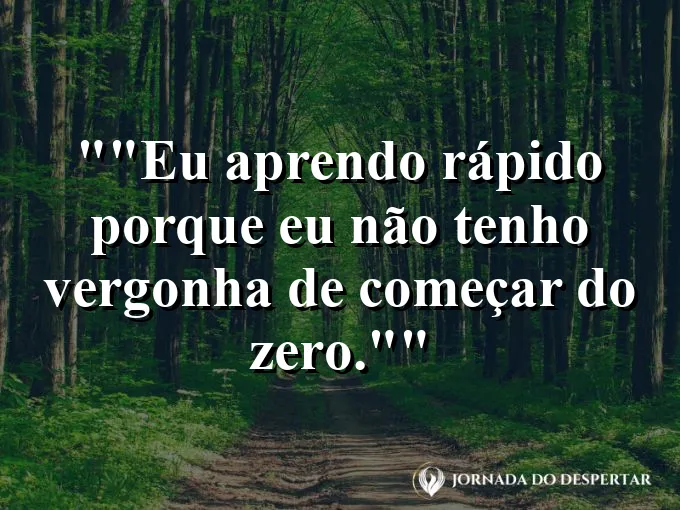 Frase motivacional para status: "Eu aprendo rápido porque eu não tenho vergonha de começar do zero."