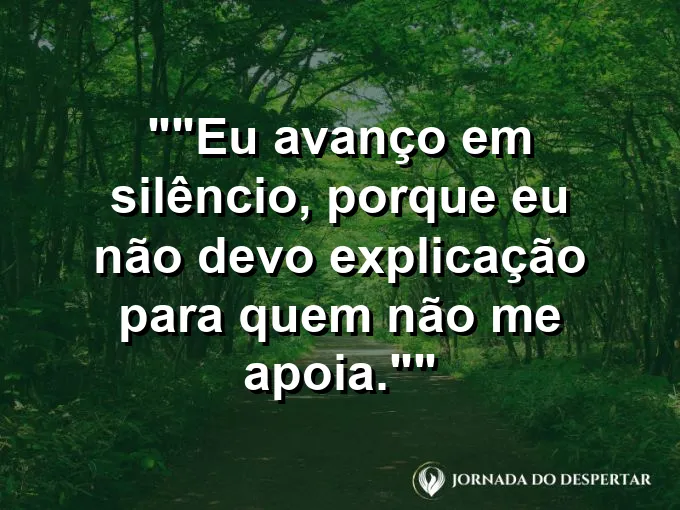 Frase motivacional para status: "Eu avanço em silêncio, porque eu não devo explicação para quem não me apoia."