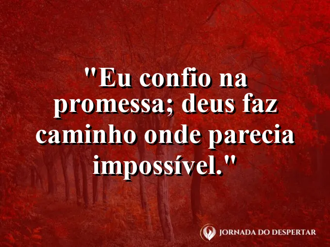 Imagem com a frase: Eu confio na promessa; Deus faz caminho onde parecia impossível.