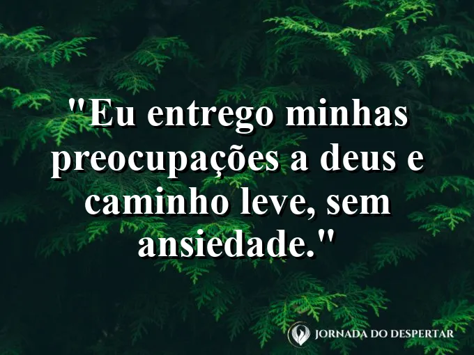 Imagem com a frase: Eu entrego minhas preocupações a Deus e caminho leve, sem ansiedade.