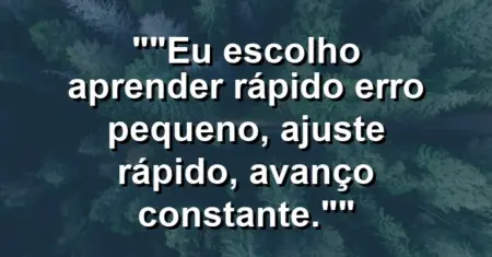 “Eu escolho aprender rápido: erro pequeno, ajuste rápido, avanço constante.”