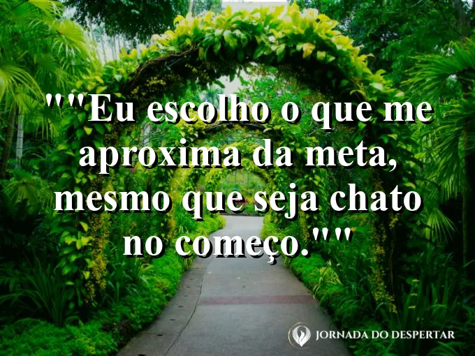 Frase motivacional para status: "Eu escolho o que me aproxima da meta, mesmo que seja chato no começo."