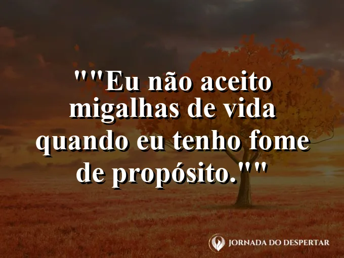 Frase motivacional para status: "Eu não aceito migalhas de vida quando eu tenho fome de propósito."