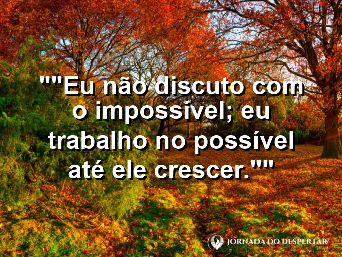 Frase motivacional para status: "Eu não discuto com o impossível; eu trabalho no possível até ele crescer."