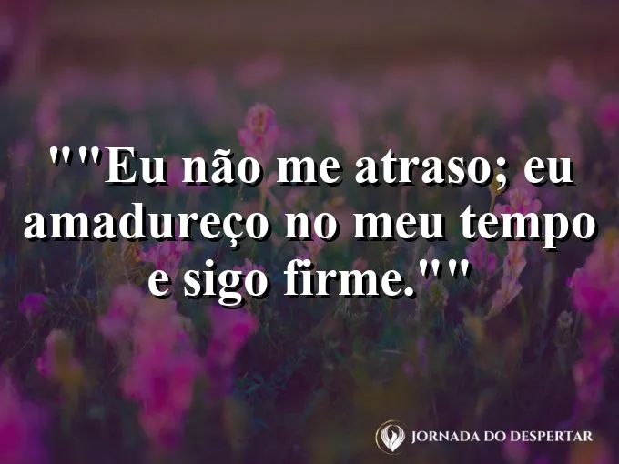 Frase para status: "Eu não me atraso; eu amadureço no meu tempo e sigo firme."
