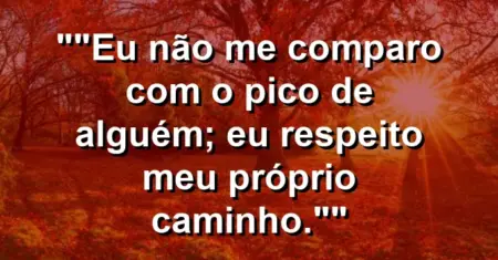 “Eu não me comparo com o pico de alguém; eu respeito meu próprio caminho.”