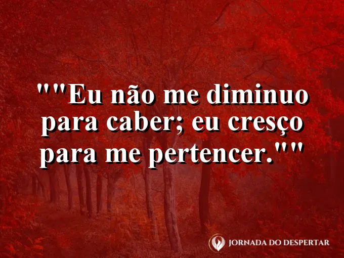 Frase para status: "Eu não me diminuo para caber; eu cresço para me pertencer."