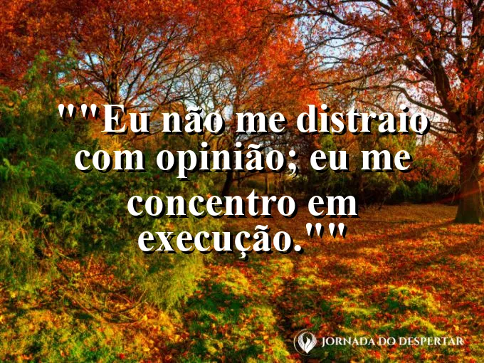 Frase motivacional para status: "Eu não me distraio com opinião; eu me concentro em execução."