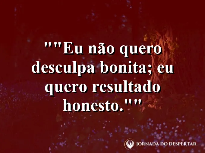 Frase para status: "Eu não quero desculpa bonita; eu quero resultado honesto."