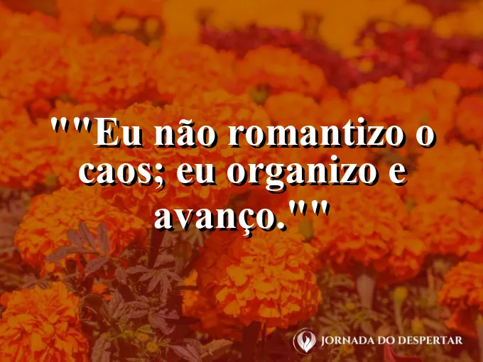 Frase para status: "Eu não romantizo o caos; eu organizo e avanço."