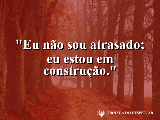 Frase motivacional: eu não sou atrasado; eu estou em construção.