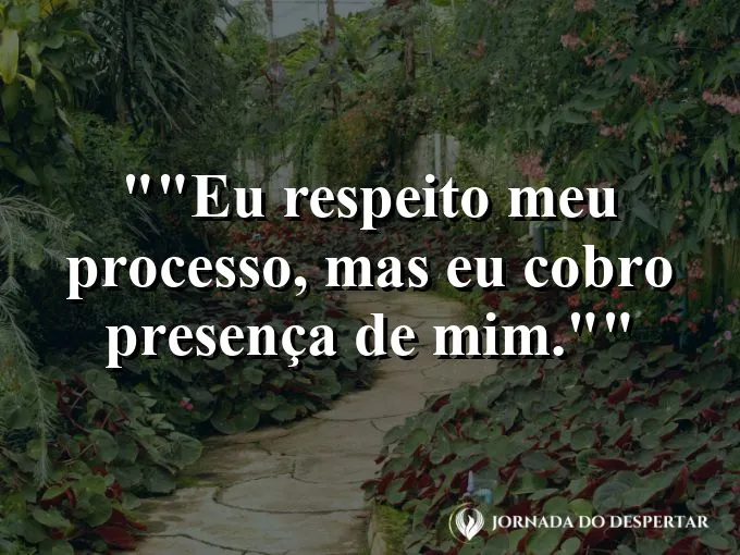 Frase para status: "Eu respeito meu processo, mas eu cobro presença de mim."