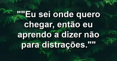 “Eu sei onde quero chegar, então eu aprendo a dizer não para distrações.”